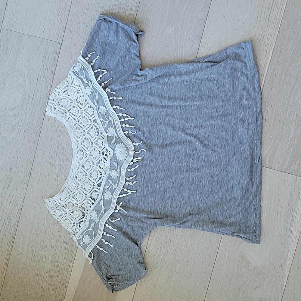NWT grey and white lace T shirt